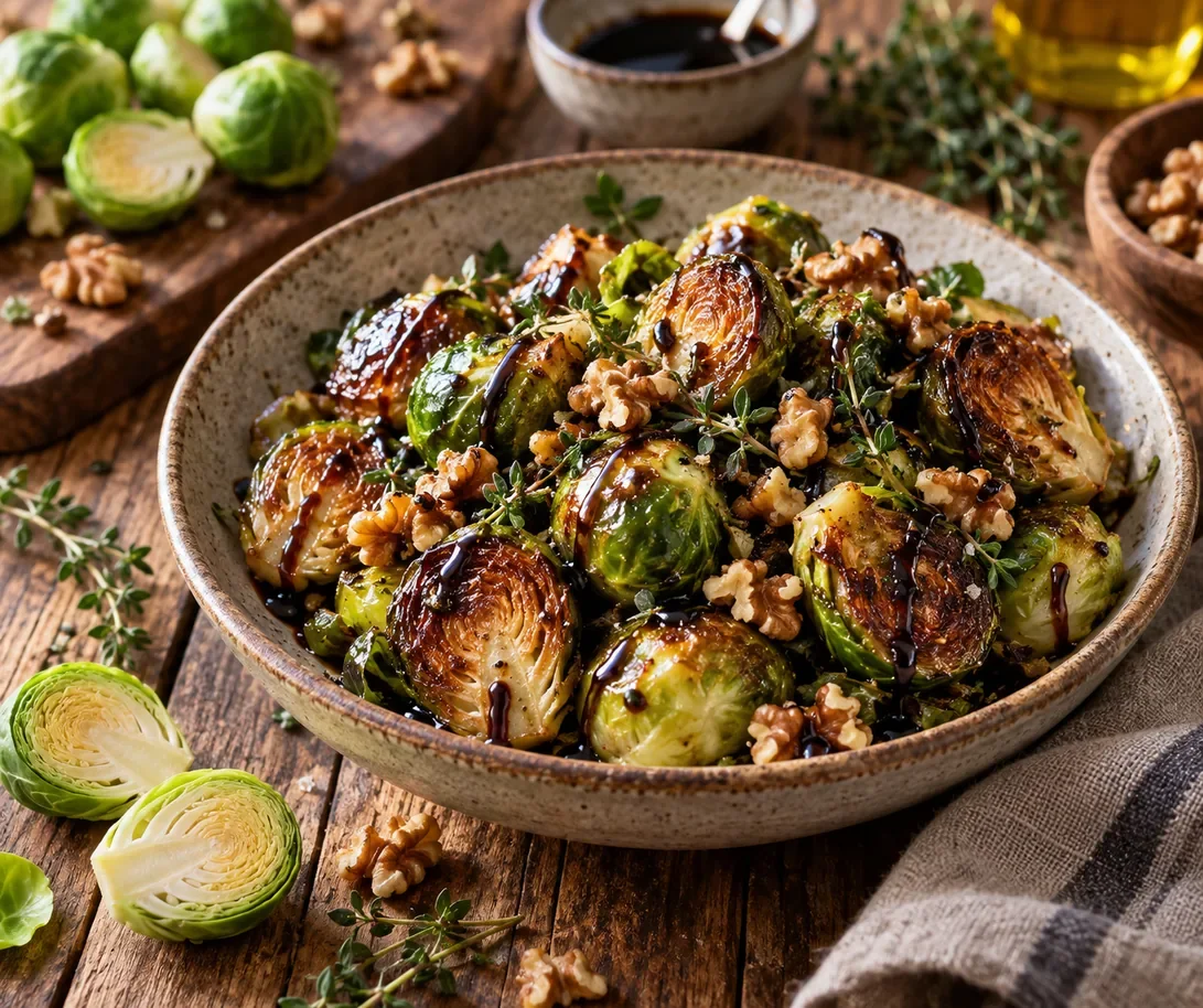 Choux de Bruxelles rôtis avec noix et herbes