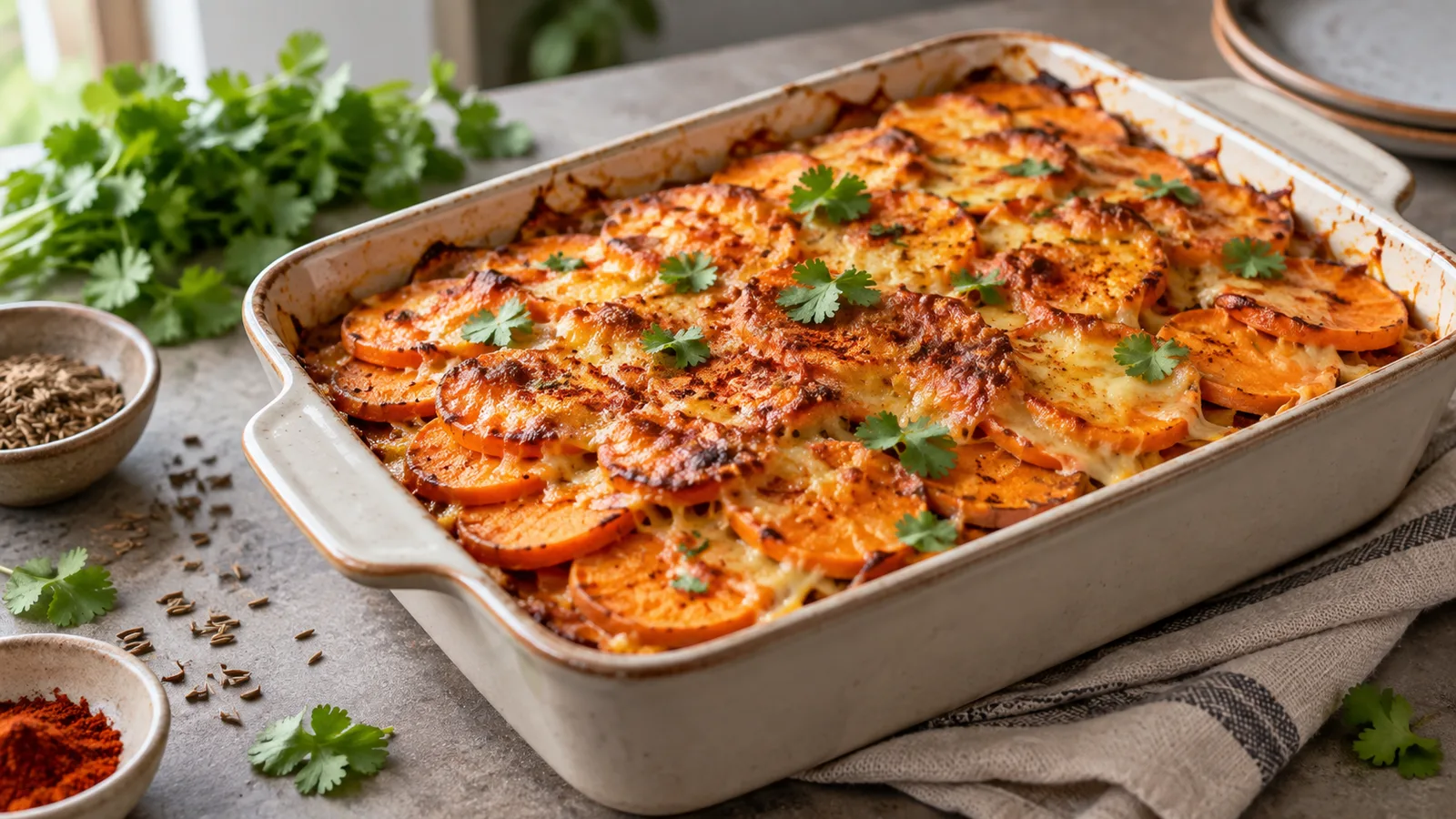 Gratin de patate douce au cheddar et paprika fumé