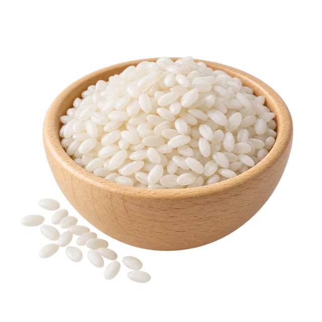 Illustration d’un bol de riz blanc cru à grains ronds