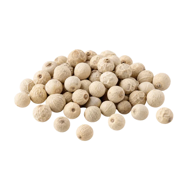 Illustration de grains de poivre blanc décortiqués, de couleur ivoire