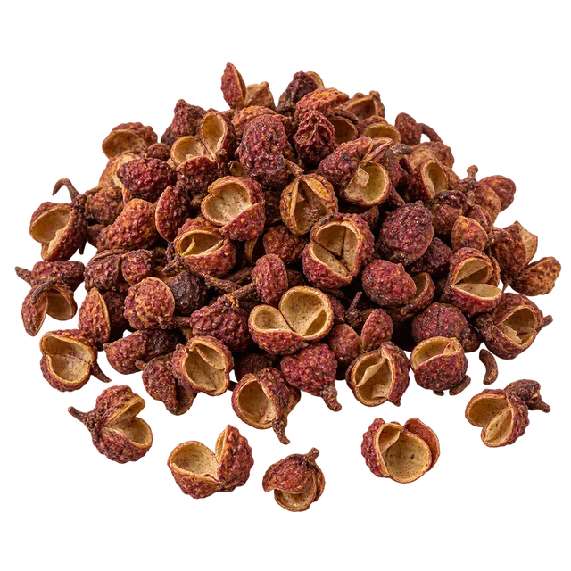 Illustration d’écorces ouvertes de poivre de Sichuan, brun-rouge